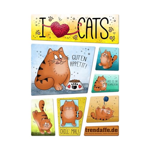 I Love Cats - Ich Liebe Katzen Kühlschrankmagnete 7er Set Kater Haustier Magnete von trendaffe