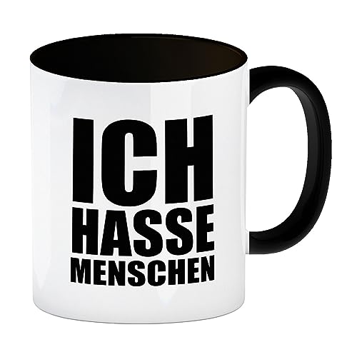 trendaffe Ich hasse Menschen Kaffeebecher Henkel und Innenseite Schwarz von trendaffe