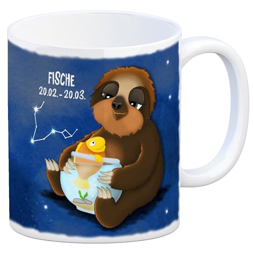 trendaffe Kaffeebecher mit Faultier Sternzeichen Fische Motiv von trendaffe