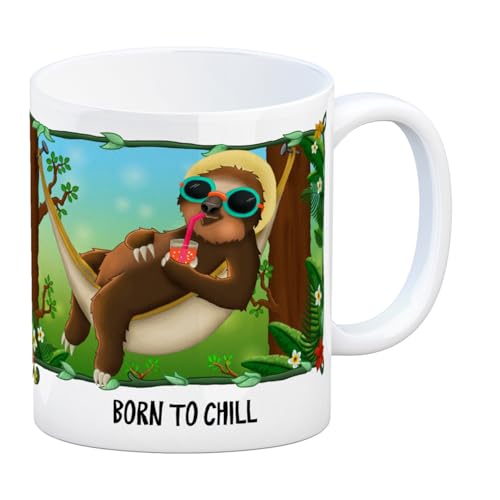 trendaffe - Kaffeebecher mit Faultier in Hängematte Motiv und Spruch: Born to chill von trendaffe