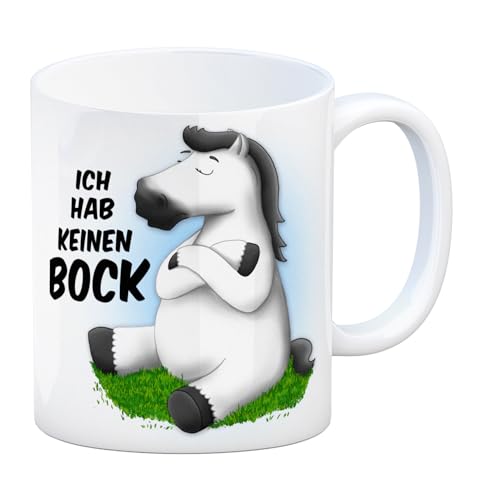 trendaffe Kaffeebecher mit weißes Pferd Motiv und Spruch: Ich hab keinen Bock von trendaffe