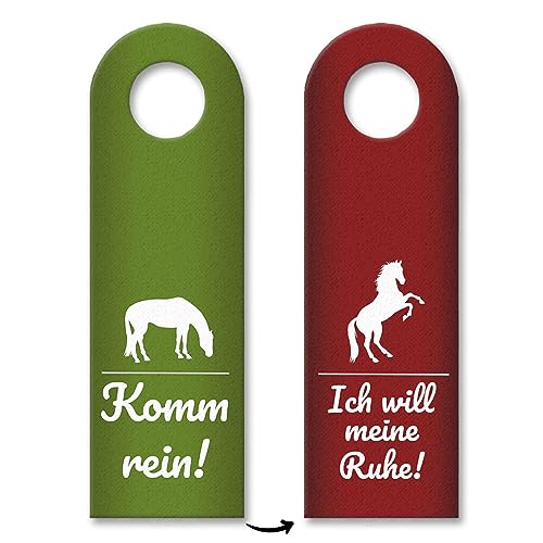 trendaffe Komm rein - Ich will meine Ruhe Türhänger in Rot und Grün mit Pferd Motiv von trendaffe