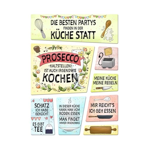 Küchen Kühlschrankmagnete 8er Set mit Thema Kochen im handgemalten Stil Koch Tee von trendaffe