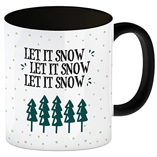 trendaffe Let It Snow Let It Snow Let It Snow! Kaffeebecher Henkel und Innenseite Schwarz mit Tannenbäume Motiv von trendaffe
