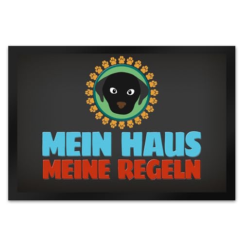 trendaffe Mein Haus Meine Regeln Fußmatte XL mit schwarzem Hund Motiv trendaffe Mein Haus Meine Regeln Fußmatte XL mit schwarzem Hund Motiv von trendaffe