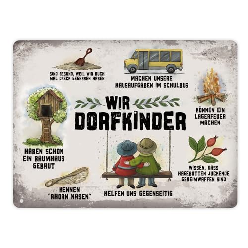 Metallschild XL mit Retro Motiv und Spruch: Wir Dorfkinder Metallschild XL mit Retro Motiv und Spruch: Wir Dorfkinder von trendaffe
