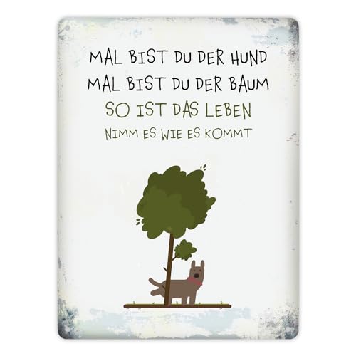 Metallschild XL mit Spruch: Mal bist du der Hund mal bist du der Baum von trendaffe