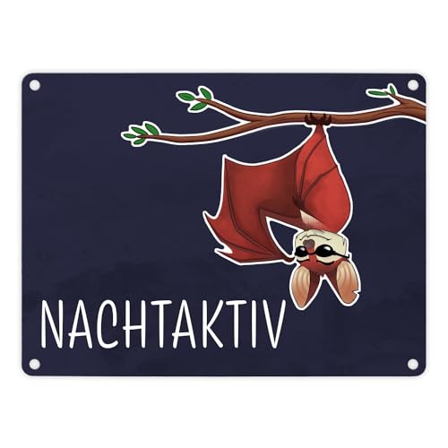 trendaffe - Nachtaktiv Metallschild mit lustiger Fledermaus von trendaffe