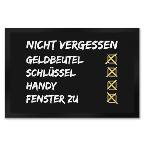 trendaffe - Nicht vergessen - Geldbeutel Schlüssel Handy Fenster zu Fußmatte XXL mit Checkliste Motiv trendaffe - Nicht vergessen - Geldbeutel Schlüssel Handy Fenster zu Fußmatte XXL mit Checkliste Motiv von trendaffe