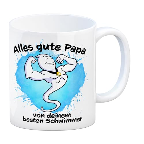 trendaffe Papas bester Schwimmer Kaffeebecher mit Samen Illustration von trendaffe