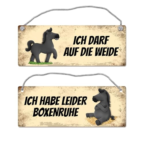 trendaffe - Schwarzes Pferd hat Boxenruhe/darf auf die Weide Wendeschild mit Kordel von trendaffe