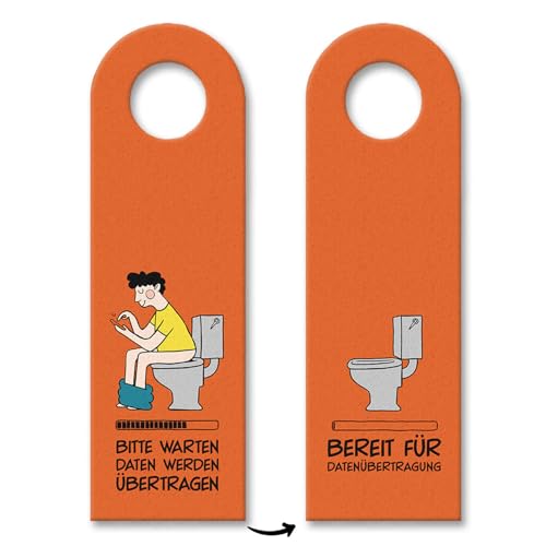 trendaffe Toiletten Türhänger mit Spruch: Bitte warten, Datenübertragung in Orange Klo WC von trendaffe