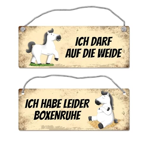 trendaffe - Weißes Pferd hat Boxenruhe/darf auf die Weide Wendeschild mit Kordel von trendaffe