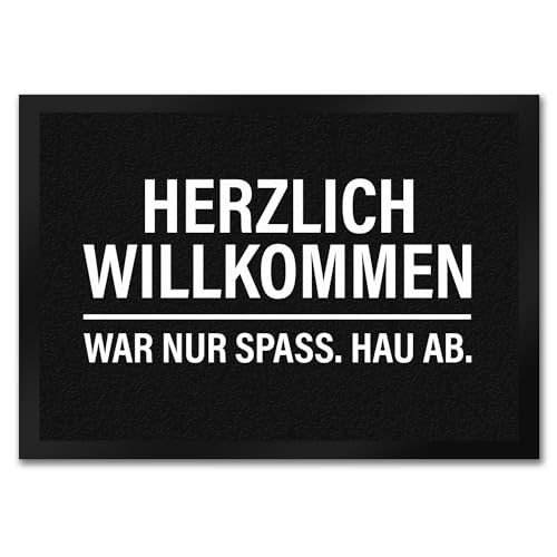 trendaffe Willkommen, war nur Spaß hau ab Fußmatte in schwarz-weiß Haustüre Besuch Wohnung von trendaffe