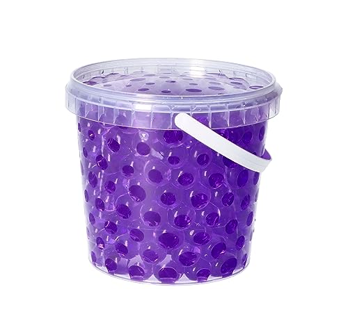 1 Liter Eimer aus Kunststoff mit Deckel Deko Hydro Wasser Perlen Kugeln künstliche Blumenerde Aquaperls Aqualinos zum Dekorieren Ø 1,5 bis 2,5 cm lila von trendfinding