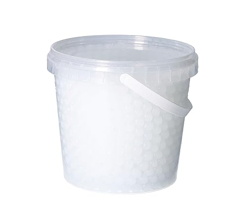 1 Liter Eimer aus Kunststoff mit Deckel Deko Hydro Wasser Perlen Kugeln künstliche Blumenerde Aquaperls Aqualinos zum Dekorieren Ø 0,8 bis 1,2 cm (Weiß_SM) von trendfinding