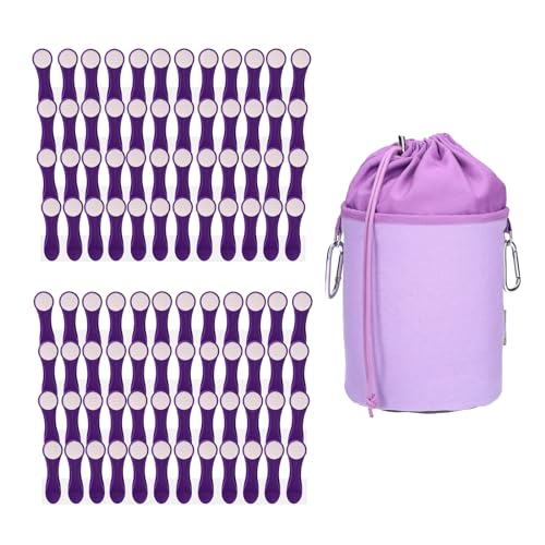 96 Wäscheklammern Wäscheclips mit Druckfedern aus Edelstahl und Softtouch Flieder Weiß, 1 Canvas Wäscheklammerbeutel Lila Grau von trendfinding