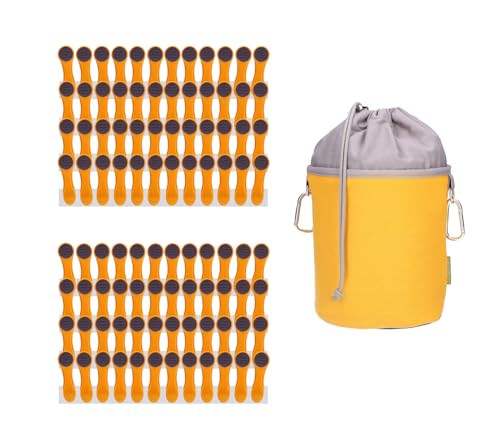 96 Wäscheklammern mit Druckfedern aus Edelstahl, Softtouch Gelb Orange, 1 Canvas Wäscheklammerbeutel Gelb Grau von trendfinding