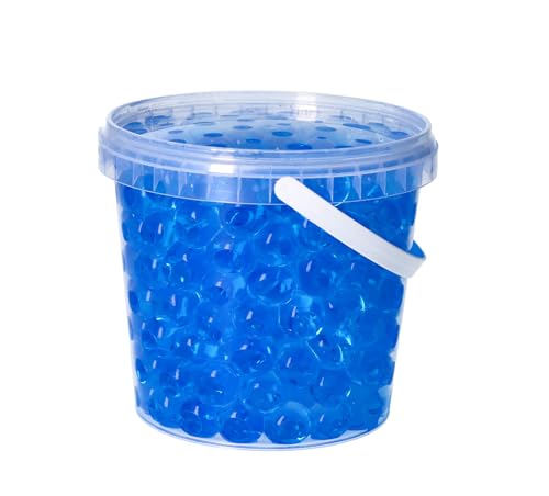 trendfinding 1 Liter Eimer aus Kunststoff mit Deckel Deko Hydro Wasser Perlen Kugeln künstliche Blumenerde Aquaperls Aqualinos zum Dekorieren Ø 1,5 bis 2,5 cm blau von trendfinding