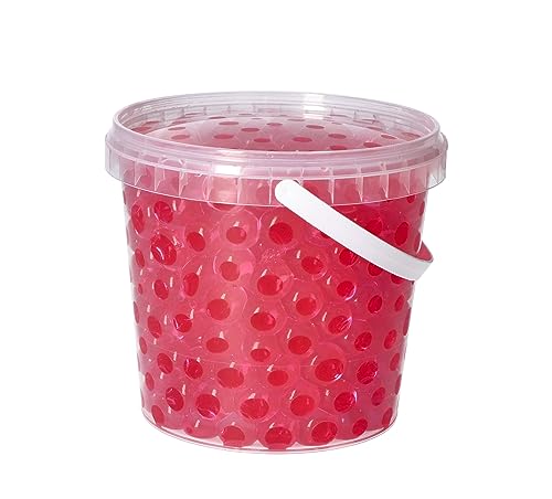 trendfinding 1 Liter Eimer aus Kunststoff mit Deckel Deko Hydro Wasser Perlen Kugeln künstliche Blumenerde Aquaperls Aqualinos zum Dekorieren Ø 1,5 bis 2,5 cm pink von trendfinding