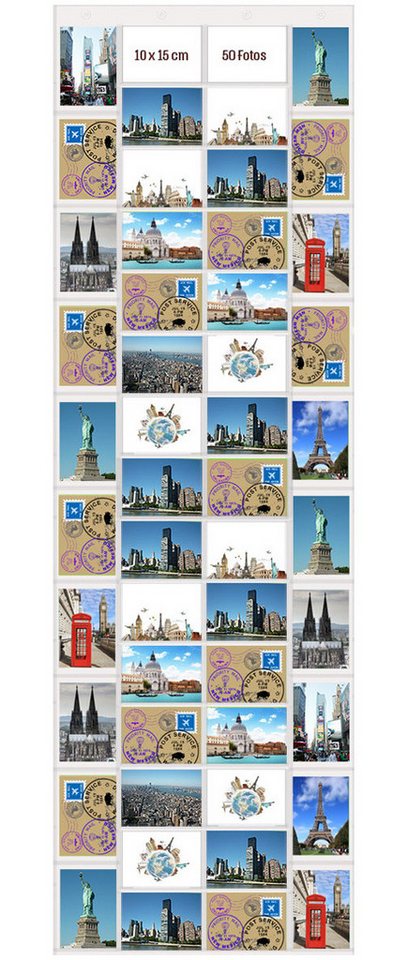 trendfinding Bilderrahmen Collage Fotovorhang mit Ösen für 50 Fotos im Hoch- und Querformat 10x15 cm, für 50 Bilder (1 St), 50 Fotos im Hoch- und Querformat von trendfinding
