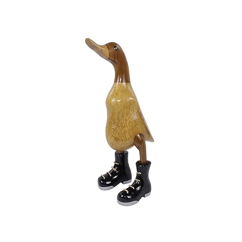 trendforge Dekortation Teakholz Ente Handmade Teakente Dekoartikel für Zuhause Geschenk hochwertig und einzigartig - ca. 33cm (Schwarz/Grau, S) von trendforge