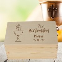 Erinnerungskiste Zur Konfirmation Kelch, Erinnerungsbox Mit Namen, Holzkiste Konfirmation, Holzbox, Konfirmationsgeschenk Andenken von trendgravur