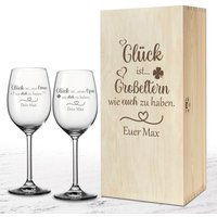 Geschenkbox Weißweingläser Von Leonardo Mit Gravur "Glück Ist... Großeltern Wie Euch Zu Haben." Oma Und Opa von trendgravur