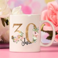 Personalisierte Tasse Mit Zahlen Floral Gold - Wunschname Oder Wunschtext Geschenk Geburtstag von trendgravur