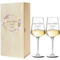 Personalisierte Weingläser Hochzeit Wahlweise Mit Holzbox Und Wunschnamen - Hochzeitsdatum Leonardo Weinglas Puccini Geschenk Zur von trendgravur