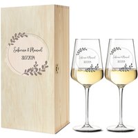 Weingläser Hochzeit Personalisiert Wahlweise Mit Holzbox Und Wunschnamen - Hochzeitsdatum Leonardo Weinglas Puccini Geschenk Zur von trendgravur