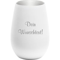 Windlicht Mit Gravur Weiss-Silber Deinem Wunschtext von trendgravur