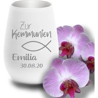 Windlicht Zur Kommunion Symbol Fisch - Personalisiertes Mit Wunschamen Geschenkidee von trendgravur