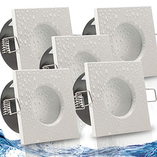 trendlights24 Aqua Base Decken Einbaustrahler eckig IP65-5er Set ultra flach 50 mm LED Spots 5W 230V Neutralweiß - Weiß Bad Feuchtraum von trendlights24