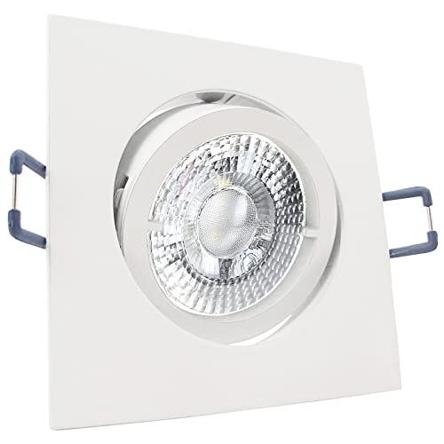 trendlights24 Carree LED Einbaustrahler 230V Weiß eckig 3-Stufen dimmbar extra flach 35mm, 5er Set Neutralweiß 5W LED-Spots, Deckenspots schwenkbar von trendlights24