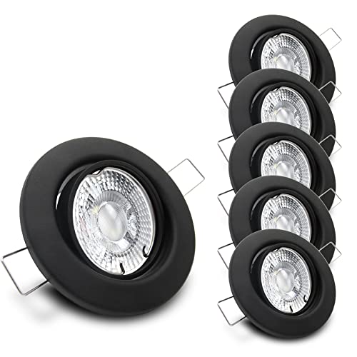 trendlights24 Decora Decken Einbaustrahler flach 35 mm 230V 5er Set - LED Spots je 5W Neutralweiß 400lm austauschbar - Schwarz matt schwenkbar 68 mm von trendlights24