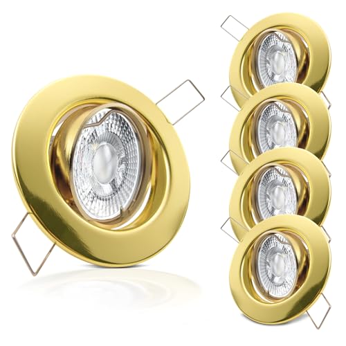 trendlights24 Decora Decken Einbaustrahler flach 35 mm 230V 5er Set - LED Spots je 5W Warmweiß 400lm austauschbar - Gold Messing schwenkbar 68 mm trendlights24 Decora Decken Einbaustrahler flach 35 mm 230V 5er Set - LED Spots je 5W Warmweiß 400lm austauschbar - Gold Messing schwenkbar 68 mm von trendlights24