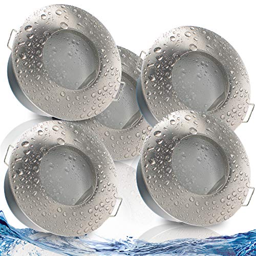 trendlights24 Nautic Decken Einbaustrahler rund IP65-5er Set ultra flach 50 mm LED Spots 5W 230V Neutralweiß - Edelstahl Optik gebürstet Bad von trendlights24