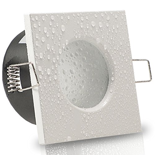 trendlights24 Aqua Base IP65 LED Bad Decken Einbaustrahler eckig Weiß 230V GU10, 6er Set Spots 4W, 38-45° Warmweiß, Einbauleuchten Feuchtraum, außen von trendlights24