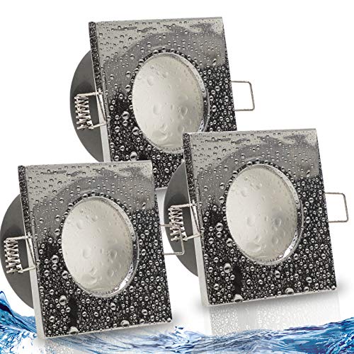 trendlights24 Aqua Base IP65 LED Bad Einbaustrahler 230V Chrom eckig dimmbar, 3er Set Spots 5W Neutralweiß flach 50 mm, Decken LED-Spots Feuchtraum von trendlights24