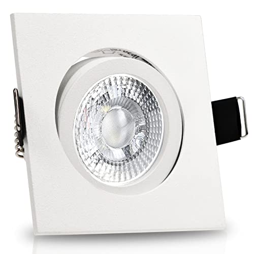 trendlights24 Bianco Decken Einbaustrahler eckig 10er Set - LED 7W dimmbar 38° GU10 230V Neutralweiß 4000k - Weiß matt - Einbauleuchte schwenkbar von trendlights24