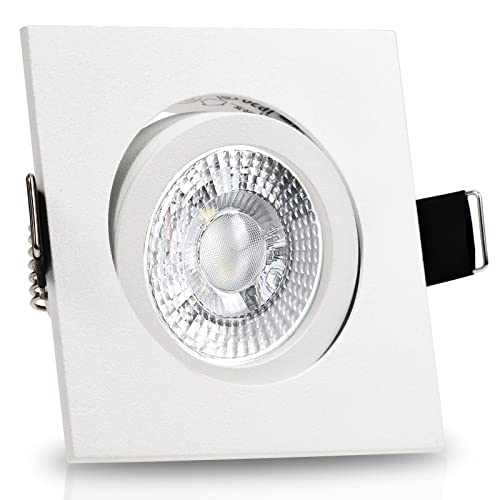 trendlights24 Bianco Decken Einbaustrahler eckig 3er Set - LED 7W dimmbar 38° GU10 230V Neutralweiß 4000k - Weiß matt - Einbauleuchte schwenkbar von trendlights24
