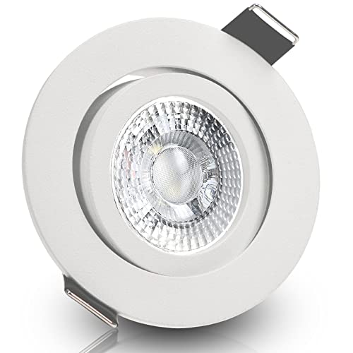 trendlights24 Bianco LED Einbaustrahler 230V Weiß matt rund 3-Stufen dimmbar, 5er Set Warmweiß Spots 5W flach 35 mm, Deckenspots schwenkbar von trendlights24