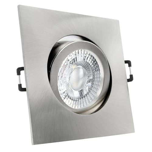 trendlights24 Carree-C LED Decken Einbaustrahler 10er Set 7W dimmbar 38° 230V GU10 eckig Edelstahl Optik gebürstet - Kaltweiß - Einbauleuchte schwenkbar von trendlights24