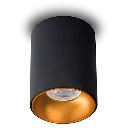 trendlights24 Como Decken Aufbauleuchte Deckenleuchte GU10 230V Schwarz/Gold Deckenstrahler - 110 mm - Deckenlampe LED 7W dimmbar Kaltweiß von trendlights24