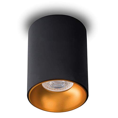 trendlights24 Como Decken Aufbauleuchte Deckenleuchte GU10 230V Schwarz/Gold gebürstet Deckenstrahler - 110 mm - Deckenlampe LED 1,5W Warmweiß von trendlights24