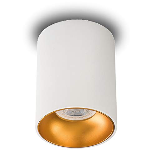 trendlights24 Como Decken Aufbauleuchte Deckenleuchte GU10 230V Weiß/Gold Deckenstrahler - 110 mm - Deckenlampe LED 1,5W Kaltweiß von trendlights24