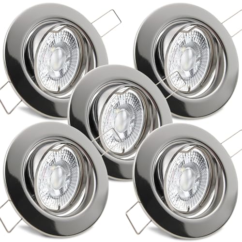 trendlights24 Decora LED Einbaustrahler 230V Chrom rund 3-Stufen dimmbar extra flach 35mm, 5er Set Warmweiß 5W LED-Spots, Einbauleuchten schwenkbar von trendlights24