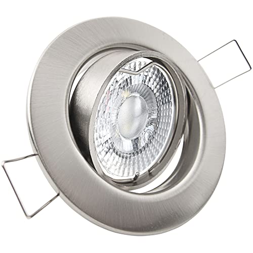 trendlights24 Decora LED Einbaustrahler 230V Edestahl Optik rund, 1er Set Spots 4W GU10 Kaltweiß, Decken Einbauleuchte 68 mm, schwenkbar von trendlights24