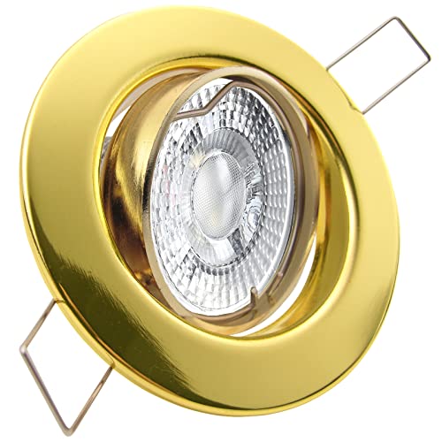 trendlights24 Decora LED Einbaustrahler 230V Gold Messing rund, 1er Set Spots 6W GU10 Neutralweiß, Deckenpots 68 mm, schwenkbar von trendlights24